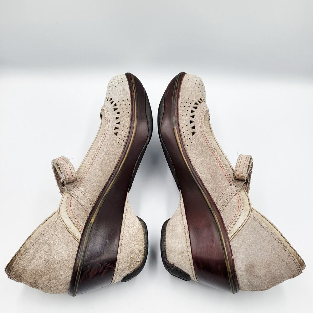 Jambu Lido Gray Beige Brown Orange Trim Suede Mary Jane Wedges Women's Size 7 - Picture 6 of 11
